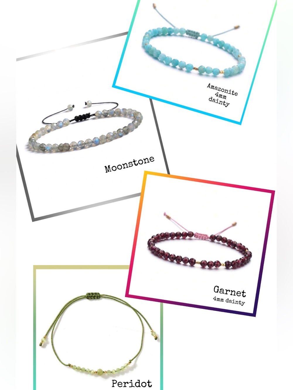 Handmade Healing Crystals Bracelet • 4mm dainty adjustable • bohemian • NEW